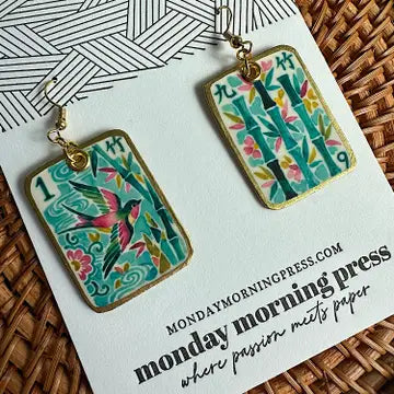 Mahjong Inspired Earrings- Birds/Bamboo