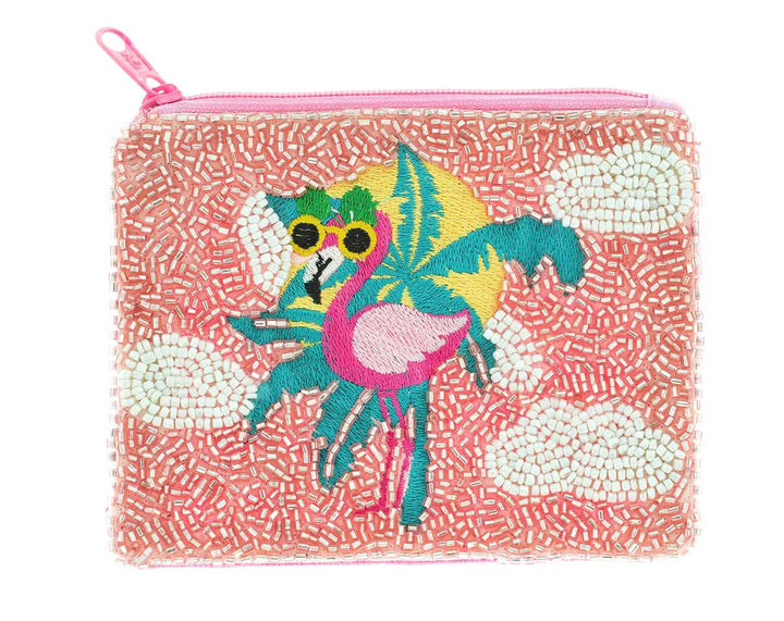 Tropical Flamingo Beaded Coin Purse
