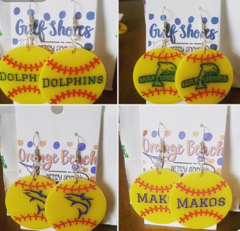 Gulf Shores Dolphins Softball Dangle Earrings