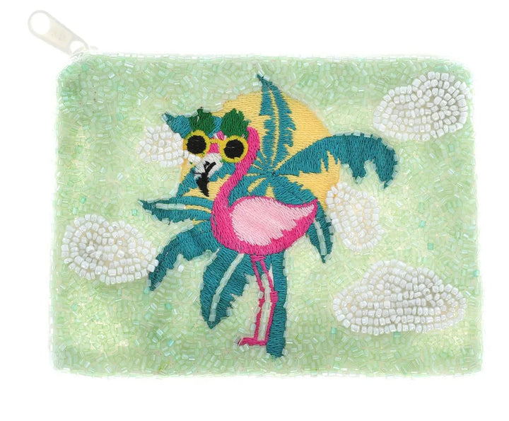Tropical Flamingo Beaded Coin Purse