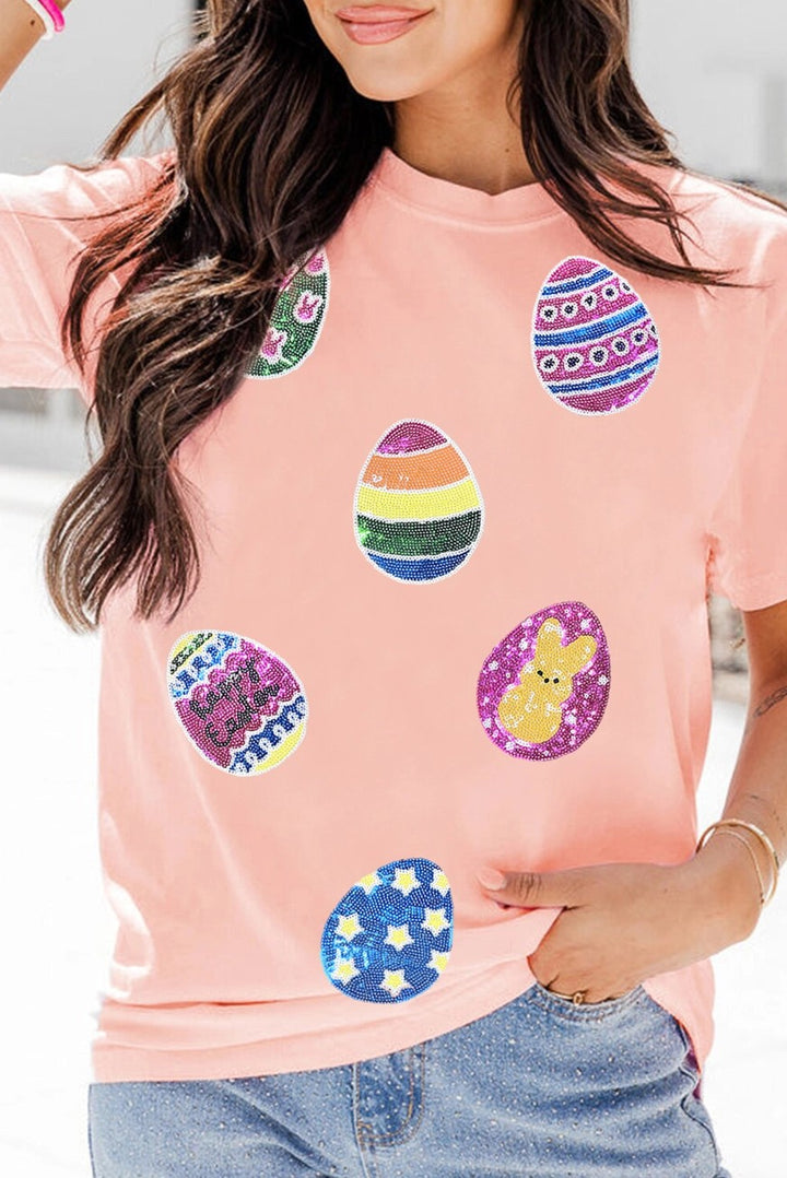 Sequin Easter Eggs Pink Tee (w/ peeps)