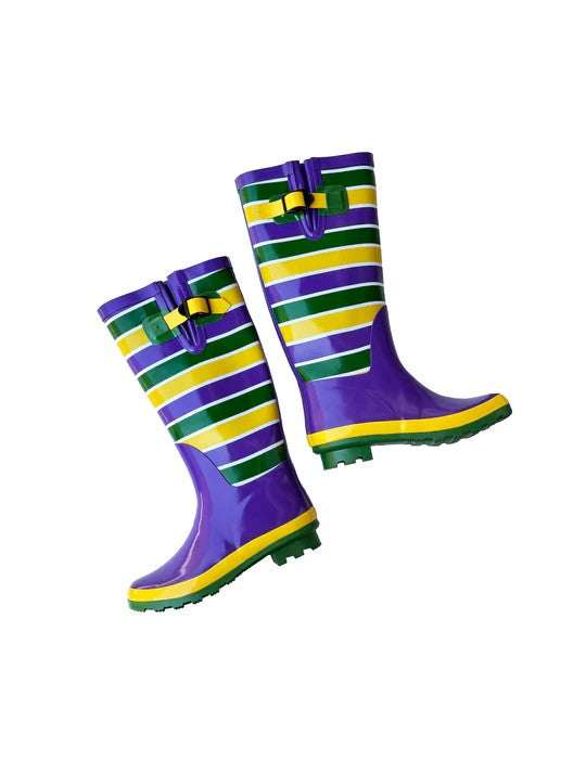 Mardi Gras Striped Rain Boots
