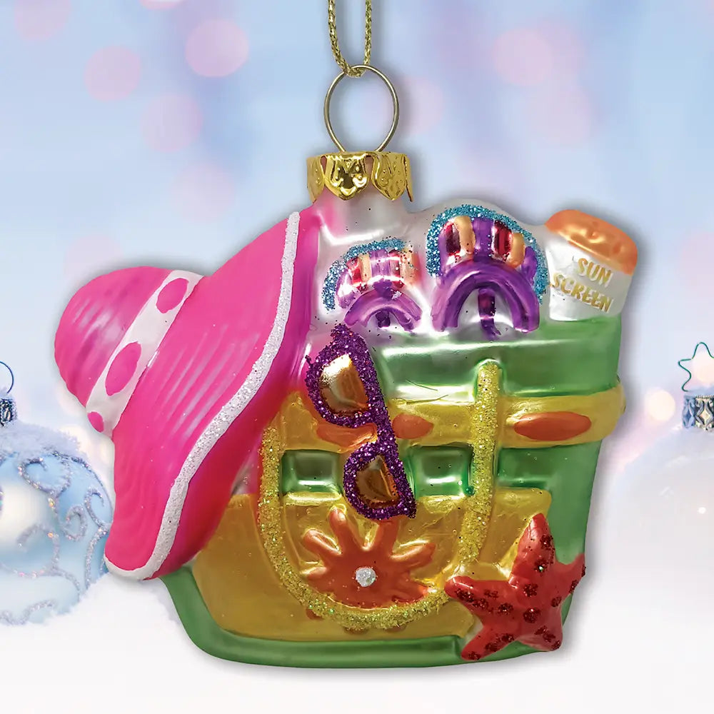 Coastal Beach Bag Glass Ornament