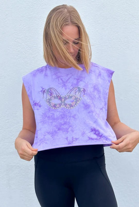 Rhinestone Mask Purple Tie Dye Tank Top