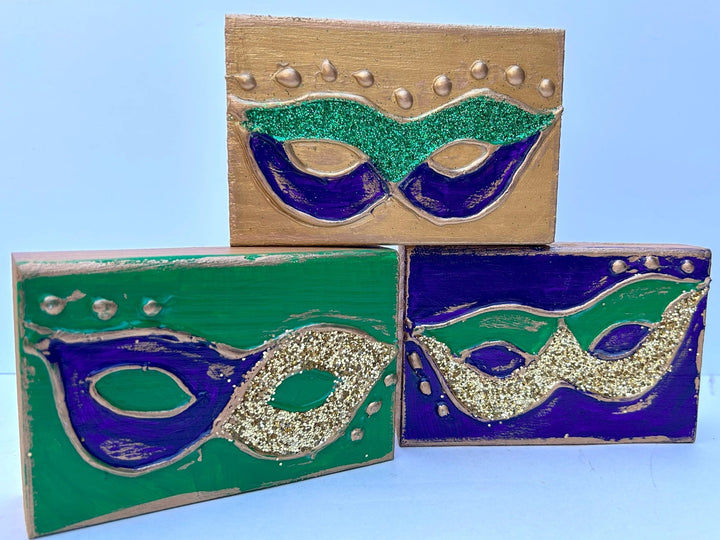 MG Glitter Mask Hand Painted Wood Block
