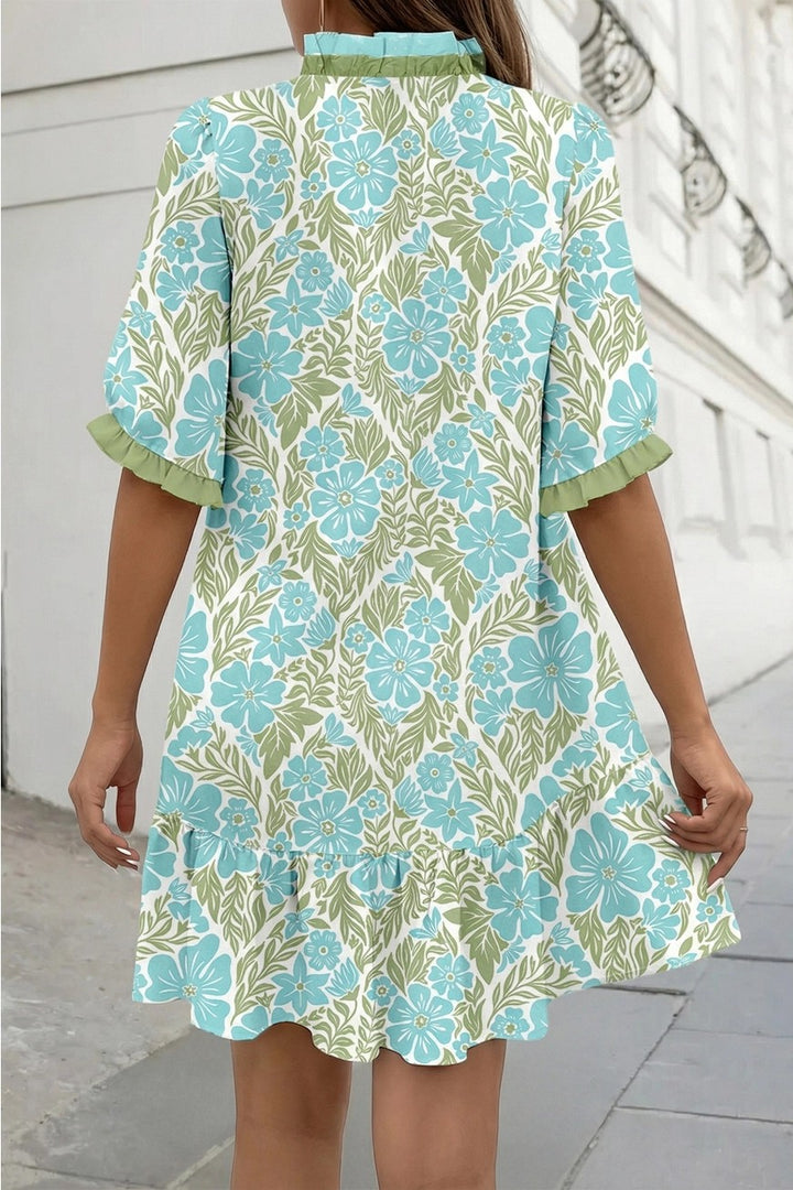 Botanical Frilled Mini Dress