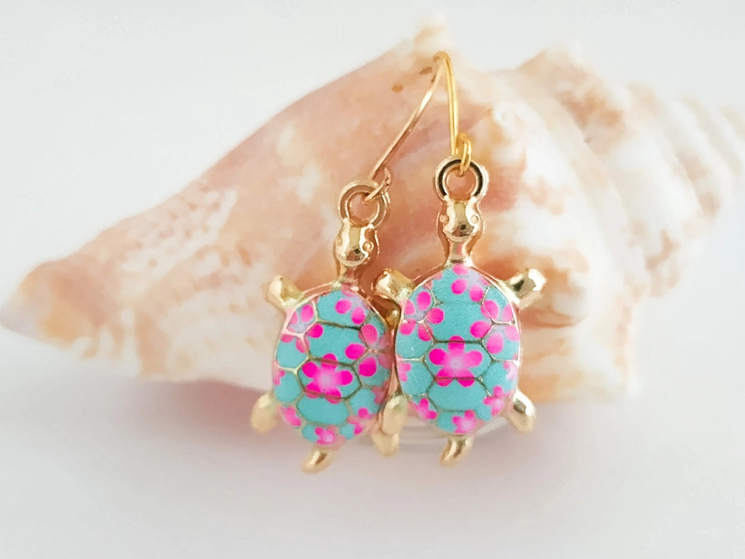 Gold Turtle Dangle Earrings