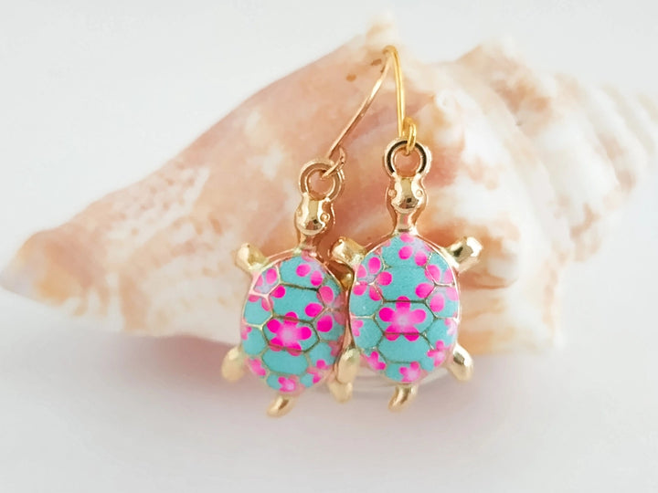 Gold Turtle Dangle Earrings