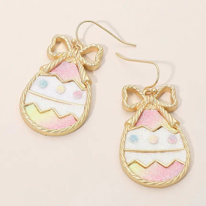 Gold Festive Easter Egg Dangle Earrings