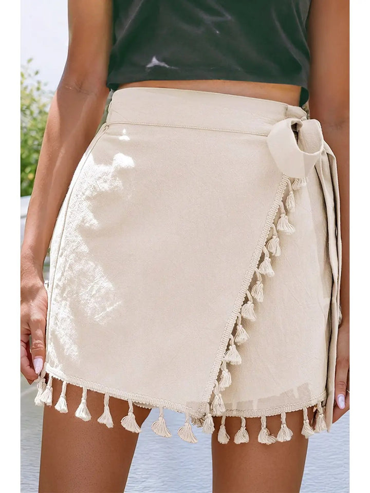 Tassel Trim Wrap Bohemian Mini Skort