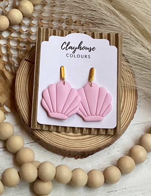 Beach Clay Pink Pearl Shell Earrings