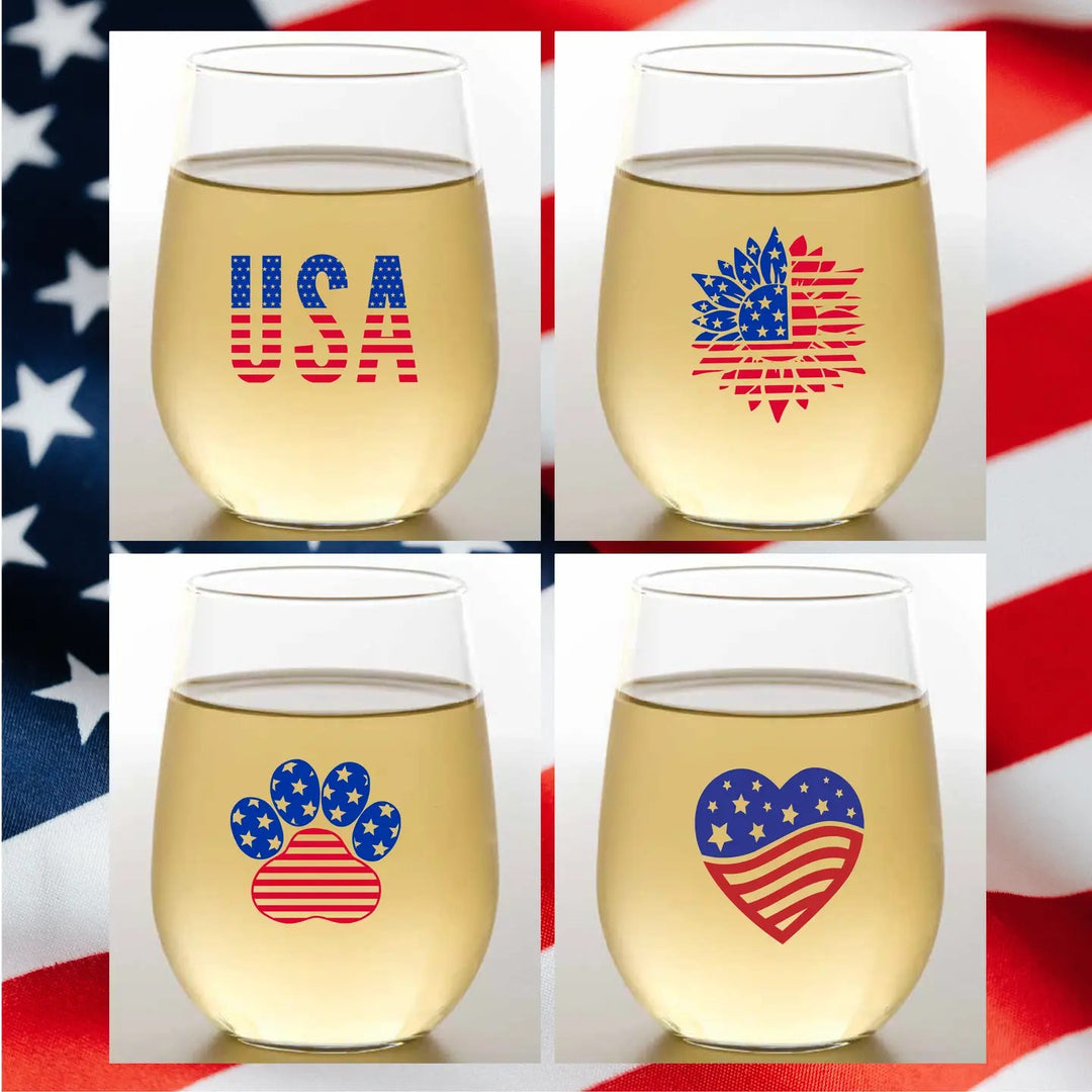 red, white, and blue wine-oh shatterproof wine glass