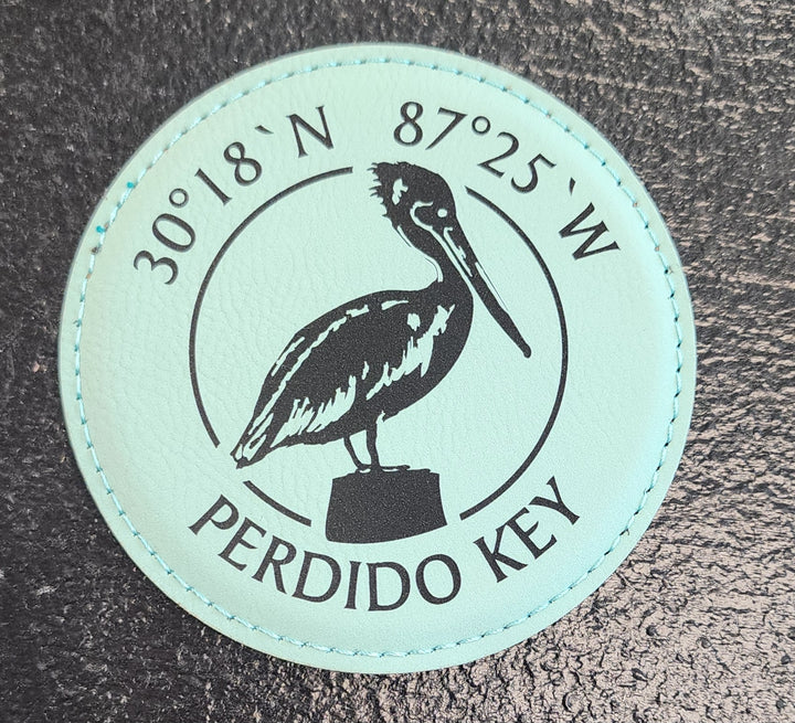 Aqua Leather Round Coaster