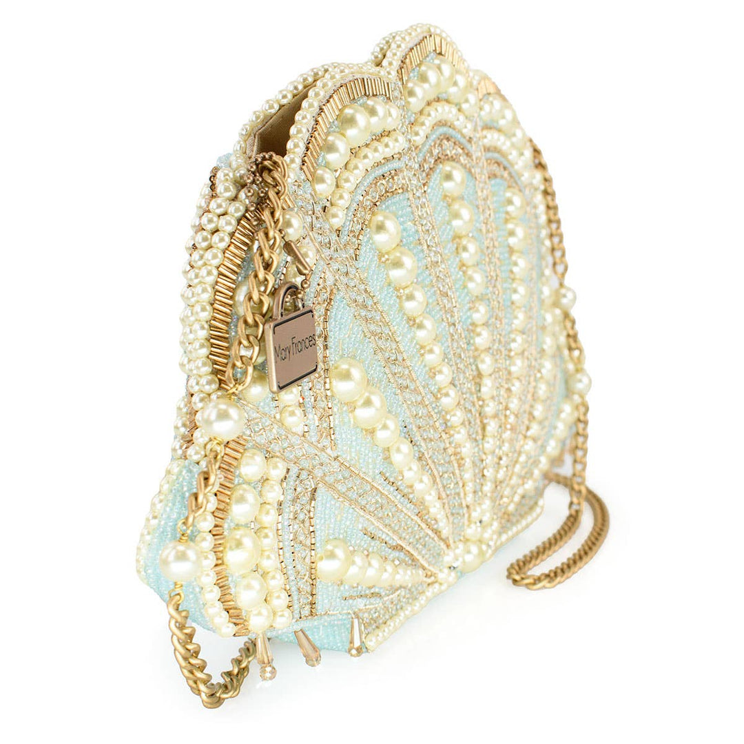 Seaside Luxury Pearl and Beaded Shell Crossbody Handbag