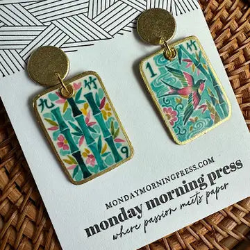 Mahjong Inspired Earrings- Bird/Bamboo