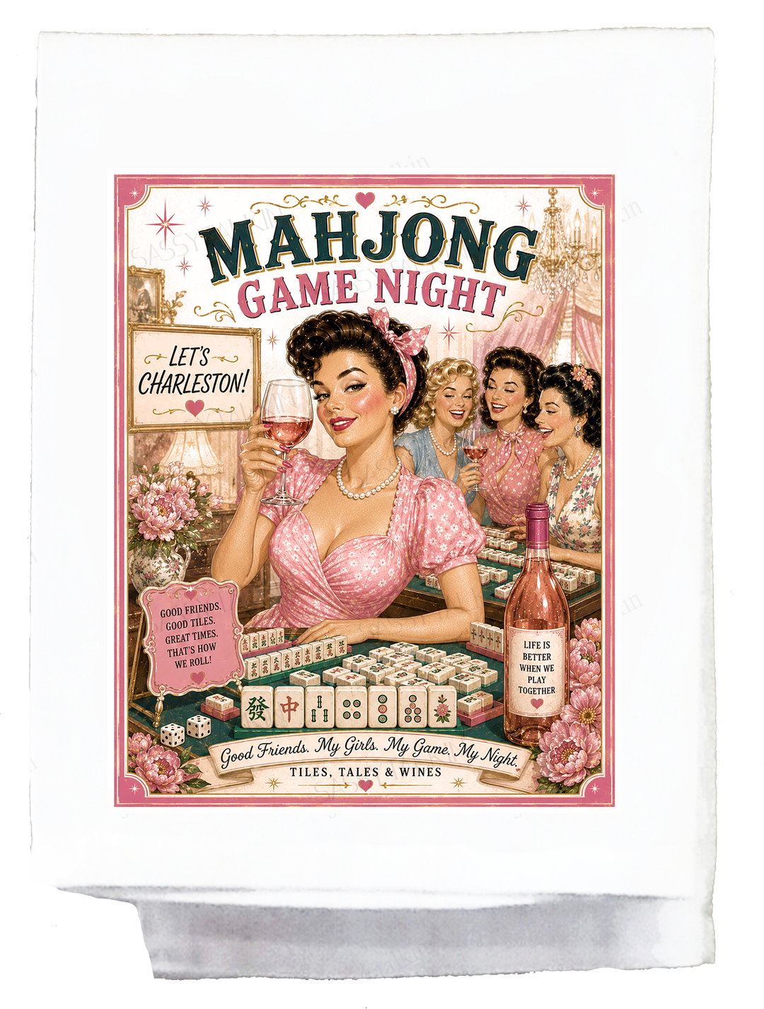Sassy Girl, Mahjong Game Night....Decorative Dish Towel
