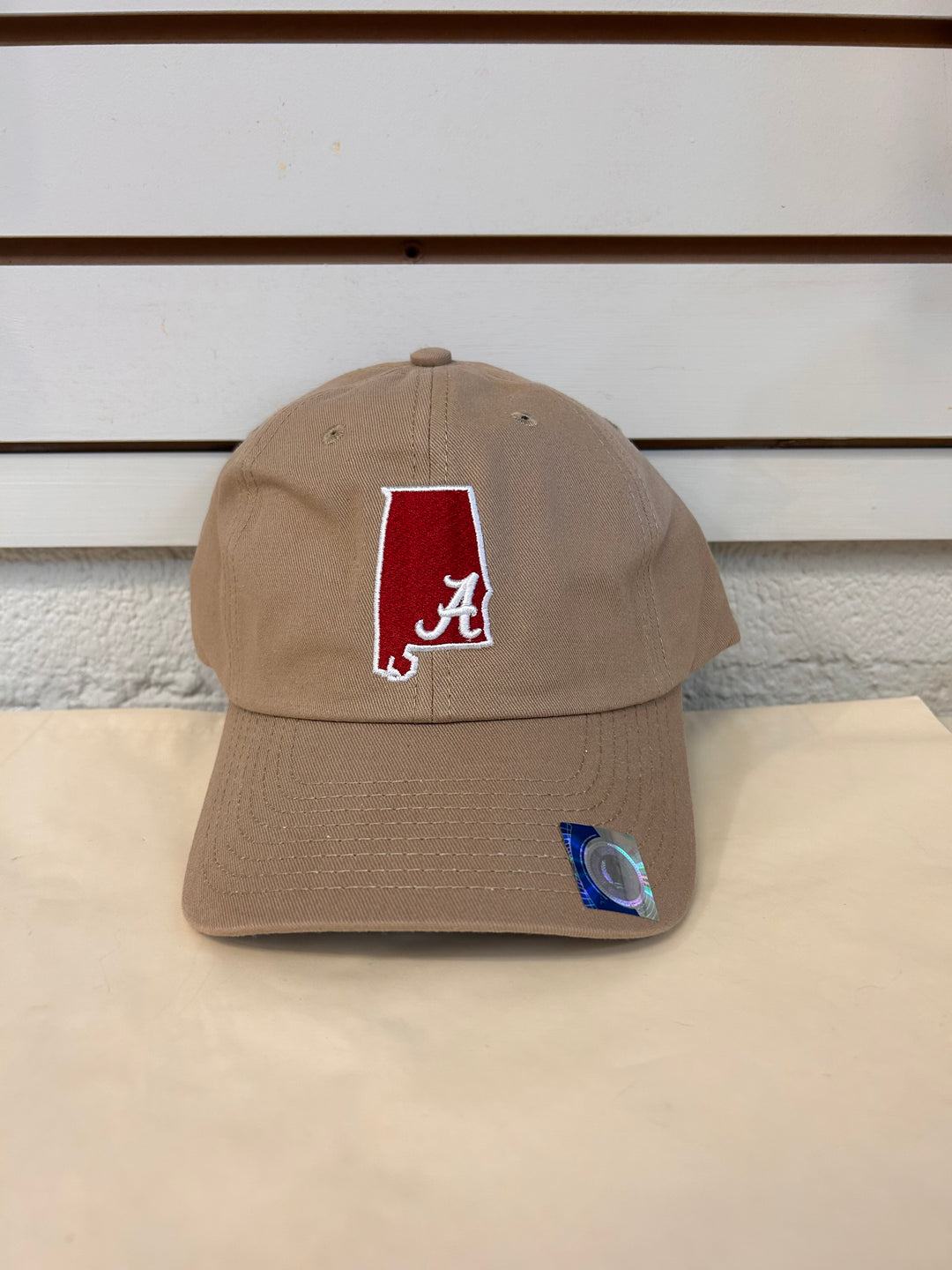 Alabama khaki baseball cap with red state