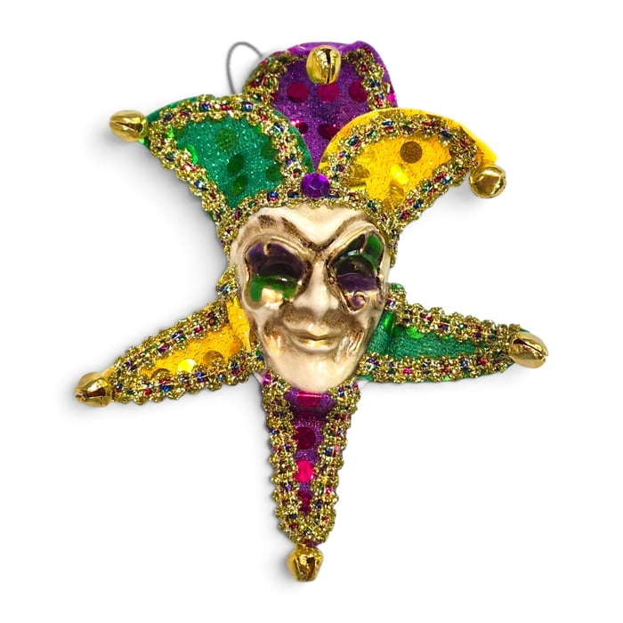 6" Mardi Gras Jester Magnet Ornament, Green Purple Gold