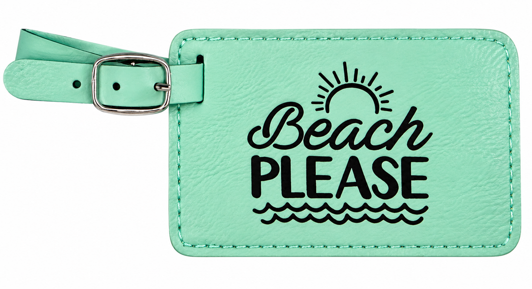 Aqua Leather Beach Please Luggage Tag