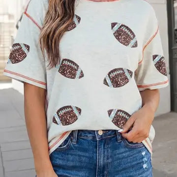 Light Grey Rugby Contrast Shirt w/Sequin Footballs