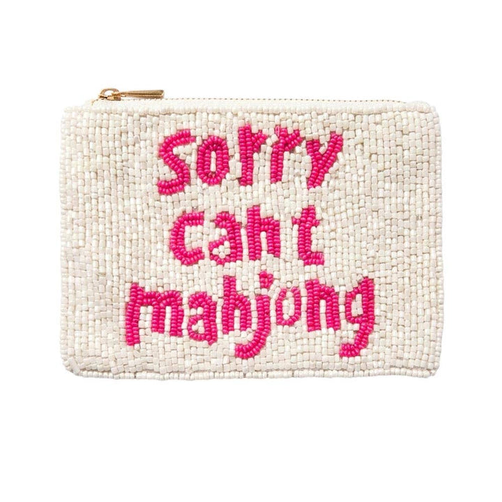 ‘SORRY CAN’T MAHJONG’ Seed Beaded Mini Pouch Bag
