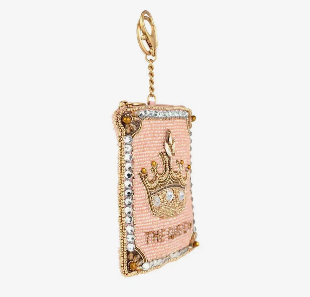 Crowned Jewel Pink Beaded with Gold Crown Coin Purse