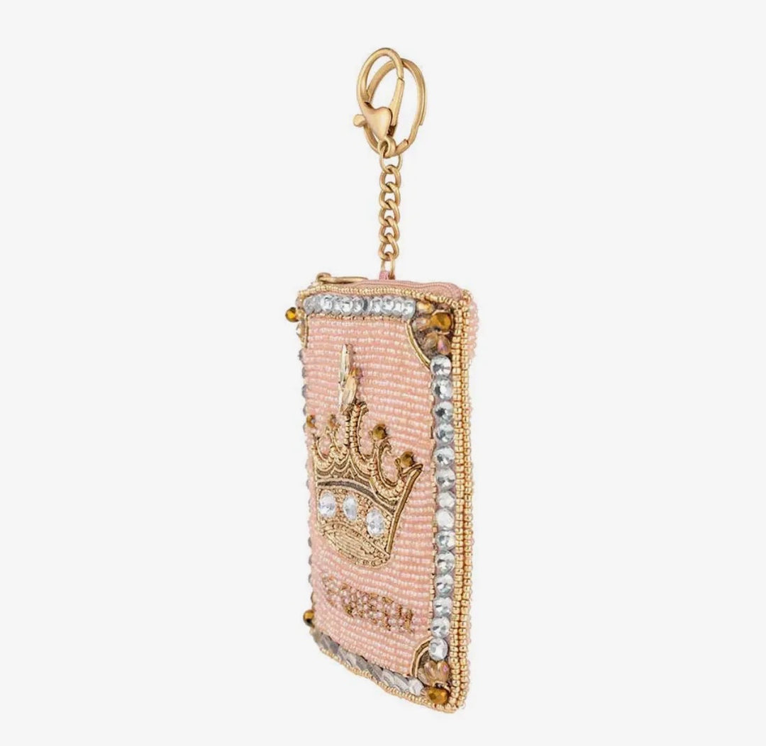 Crowned Jewel Pink Beaded with Gold Crown Coin Purse