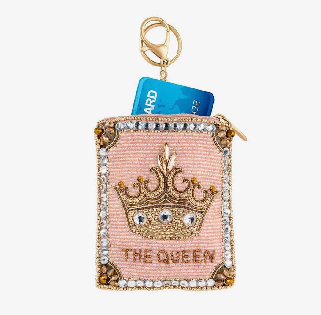 Crowned Jewel Pink Beaded with Gold Crown Coin Purse