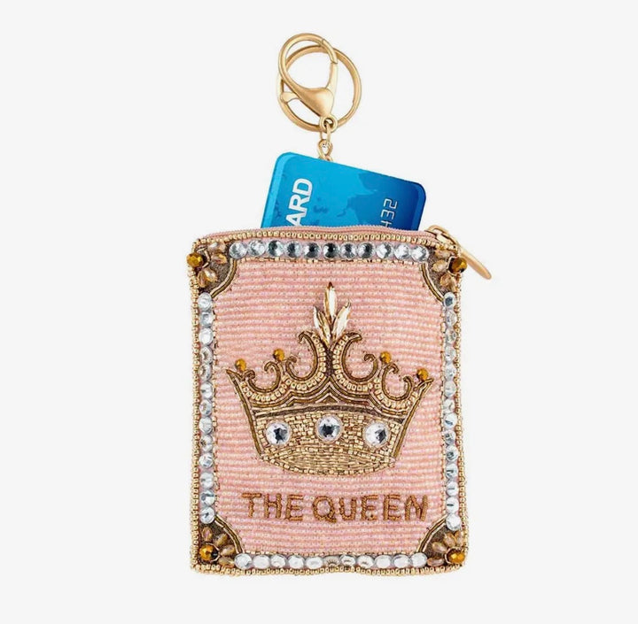 Crowned Jewel Pink Beaded with Gold Crown Coin Purse