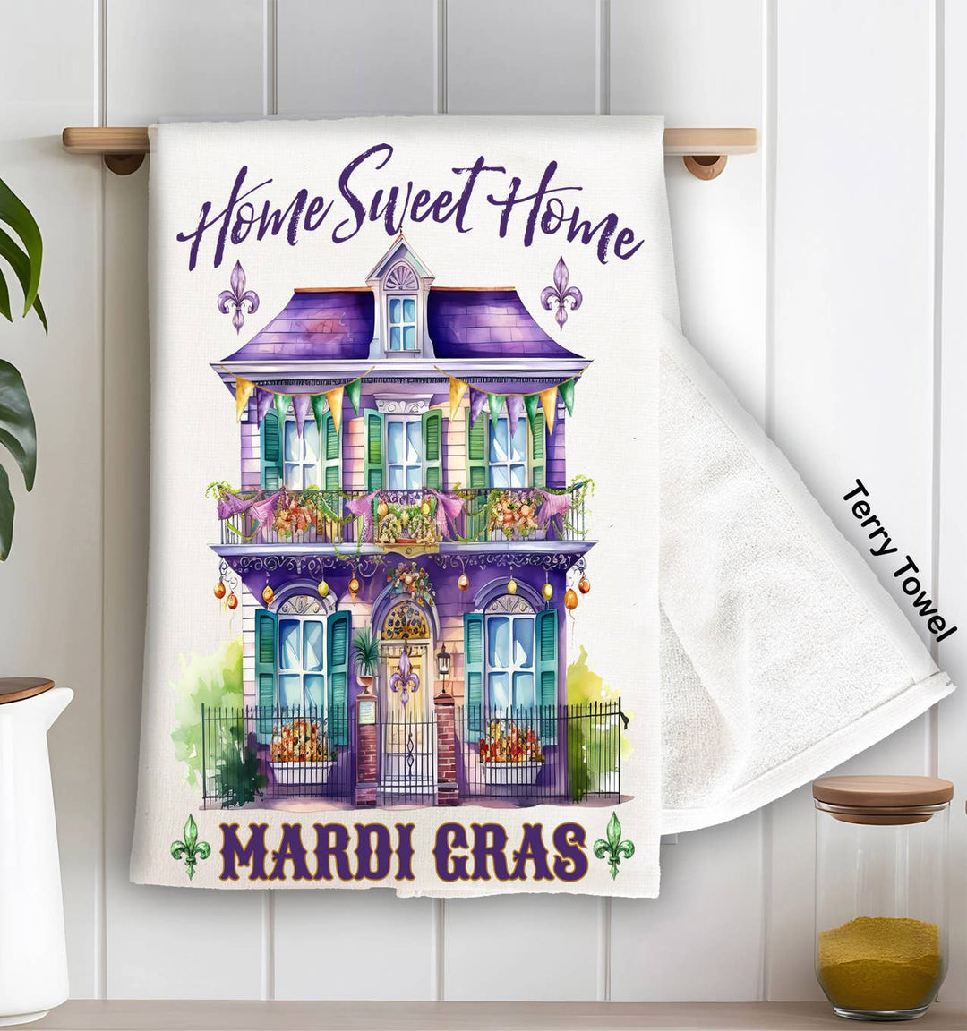 Mardi Gras Home Sweet Home Terry Kitchen Towel