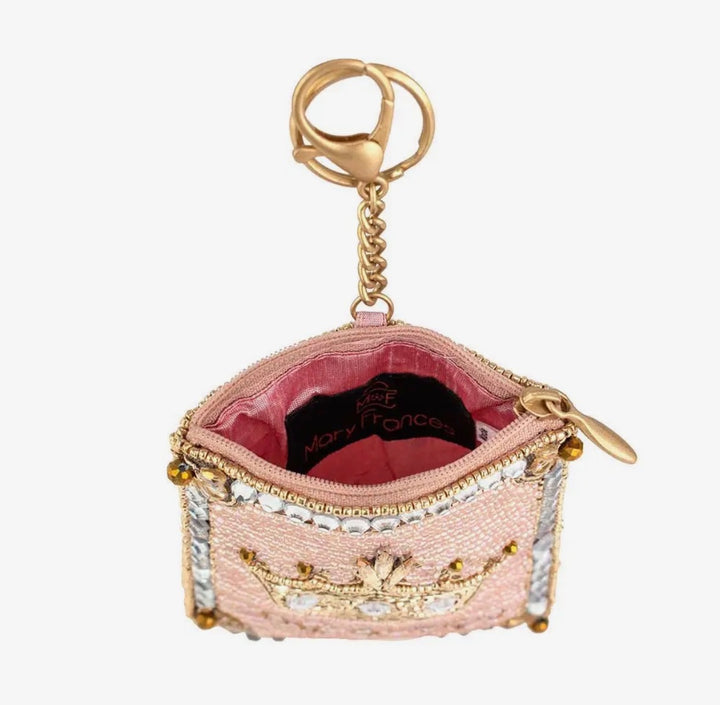 Crowned Jewel Pink Beaded with Gold Crown Coin Purse
