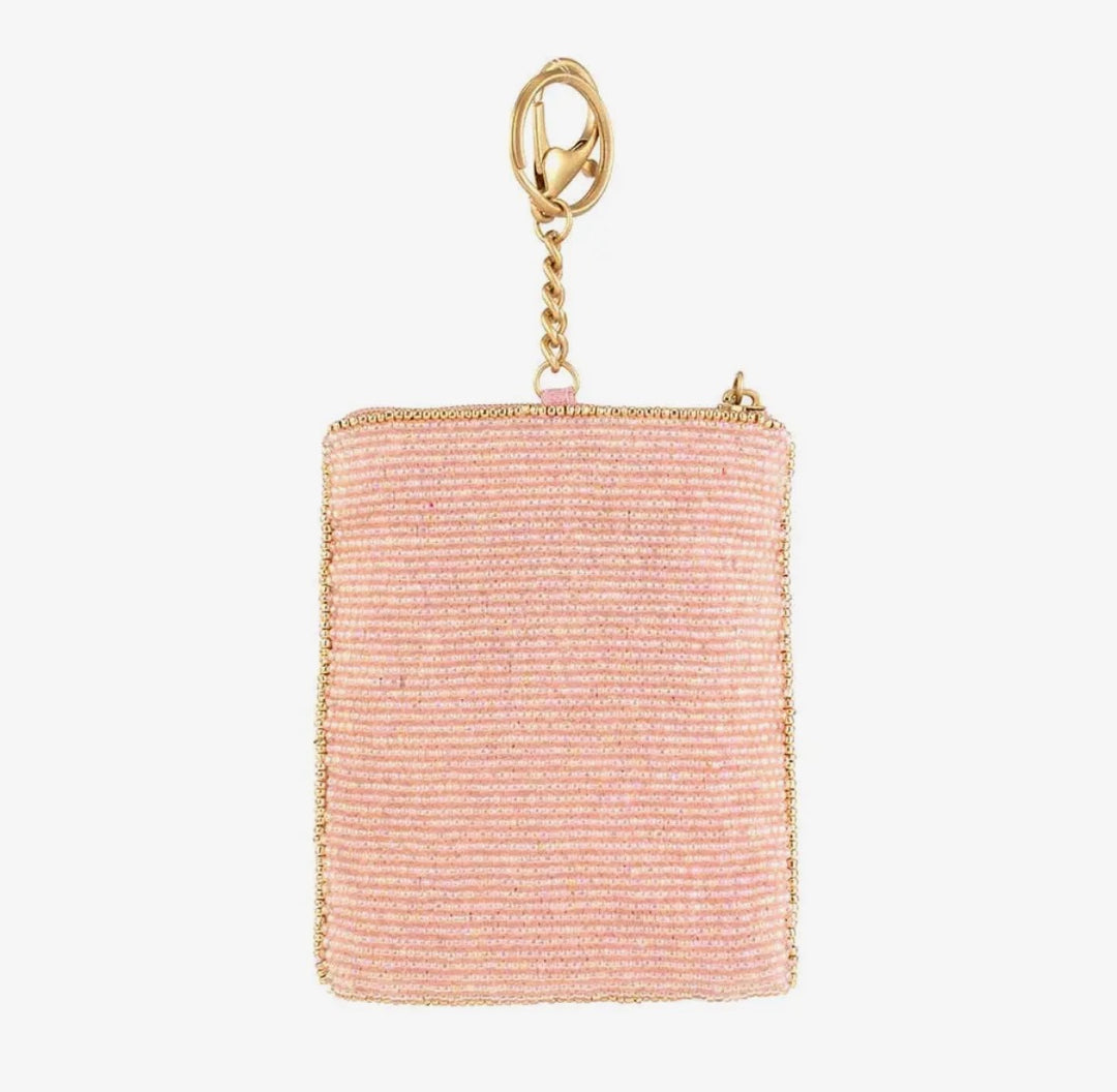 Crowned Jewel Pink Beaded with Gold Crown Coin Purse