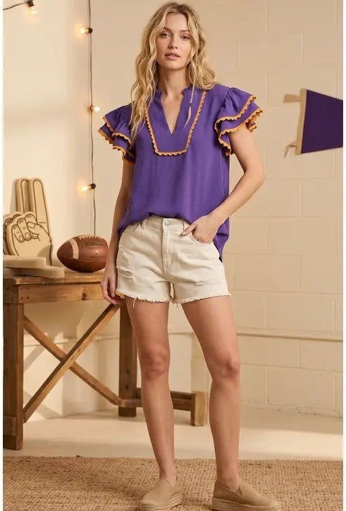 Ruffle Sleeve Scallop Trim Women&