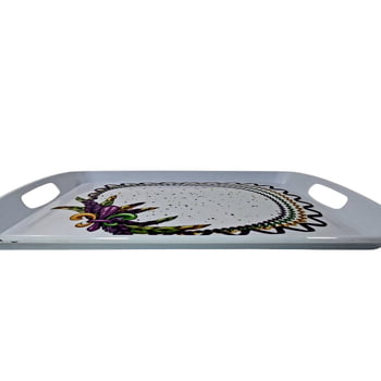 Mardi Gras Beads &amp; Feathers Melamine Tray, White, 18"