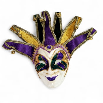 Full Face Jester Mask, Purple, Gold, and Green