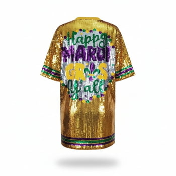 Gold Mardi Gras Sequin Mask Dress, One Size