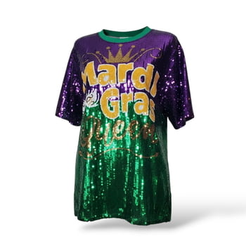 Purple Sequin Mardi Gras Mask T-Shirt Dress, One Size