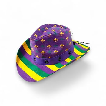 Mardi Gras Striped Hat with Fleur de Lis, Purple