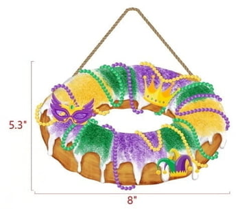 King Cake Ornament, Purple Green Gold, 8 Inch