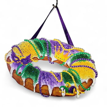 King Cake Ornament, Purple Green Gold, 8 Inch