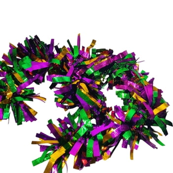 Mardi Gras Tinsel Twig Garland, Purple, Green, and Gold