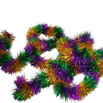 Mardi Gras Tinsel Garland, Purple, Green, and Gold, 9 ft