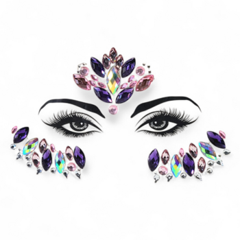 Purple and White Jeweled Face Art, Multicolor
